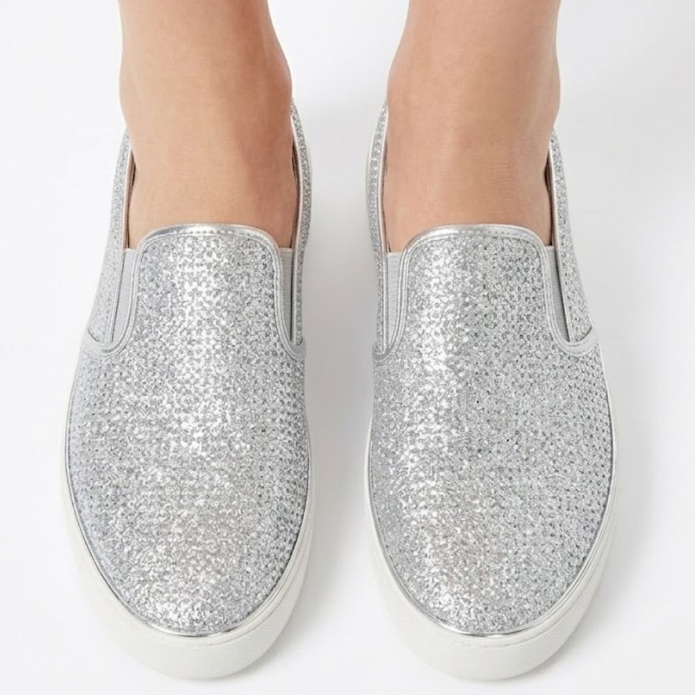 Michael Kors Glitter Silver Slip-On Sneakers